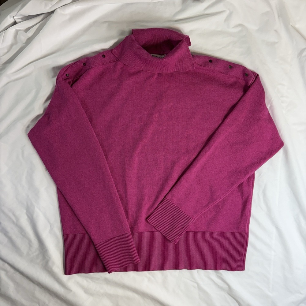 Allison + Zoe Fuchsia Pink Mock Neck Sweater Button Shoulder Split‎ Neck Medium